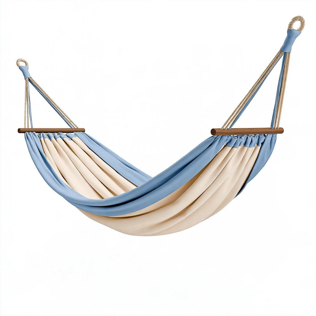 Amaca sospesa 200 x 100 cm in tessuto azzurro e avorio con barre in legno