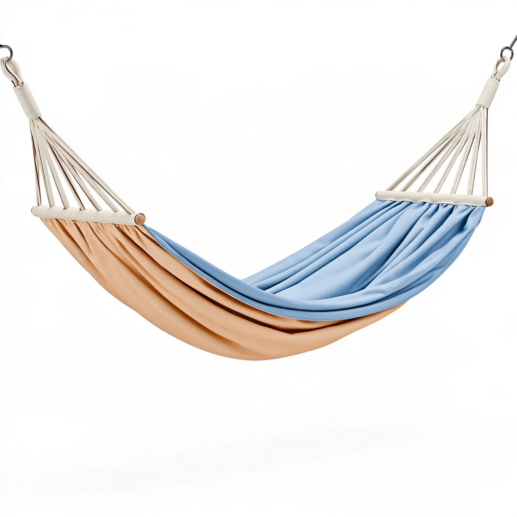 Amaca 200 x 100 cm in tessuto beige e blu con barre in legno per esterno