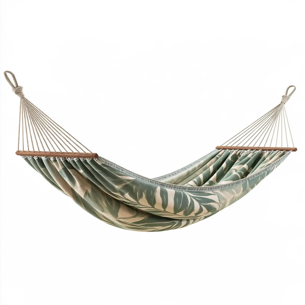 Amaca 320 x 100 cm in tessuto verde e beige con barre in legno - sospesa da giardino