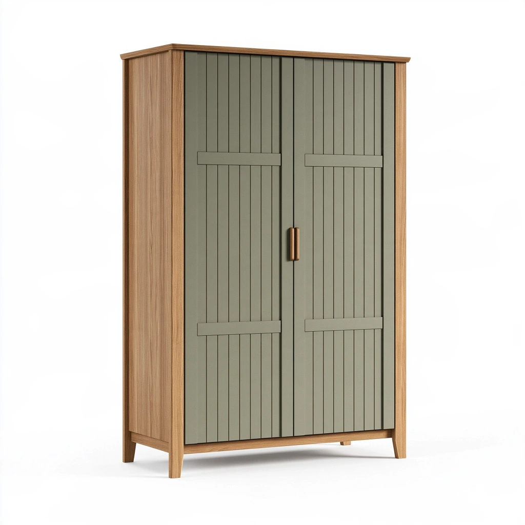 Armadio 100 x 50 x 190 cm in legno verde oliva e marrone con ante battenti stile moderno