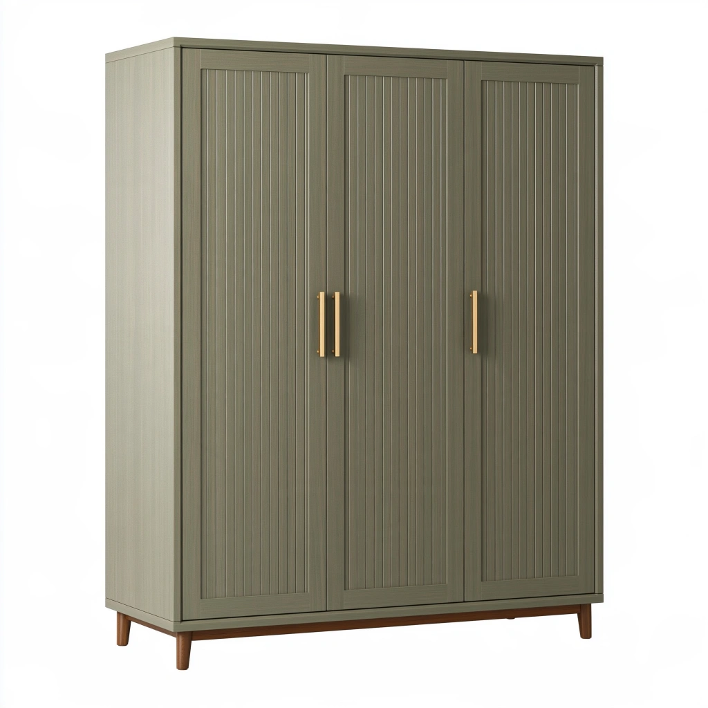 Armadio guardaroba 150 x 55 x 200 cm in legno verde oliva a 3 ante stile moderno