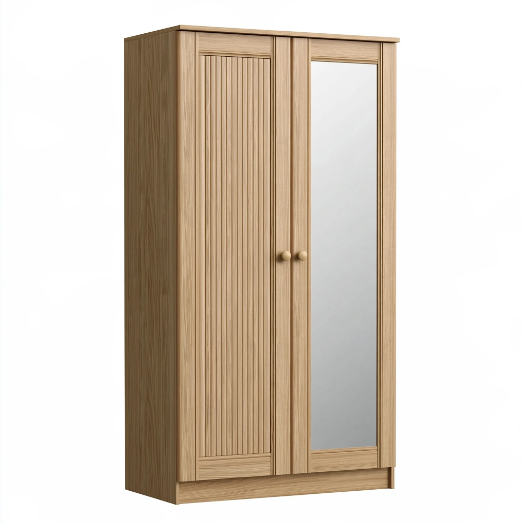 Armadio 90 x 52 x 190 cm effetto legno naturale con specchio a 2 ante