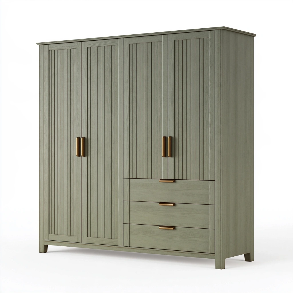 Armadio 180 x 60 x 200 cm in legno verde salvia con 4 ante e 3 cassetti stile moderno