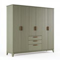 Armadio guardaroba 180 x 55 x 200 cm in legno grigio salvia con 6 ante e 3 cassetti