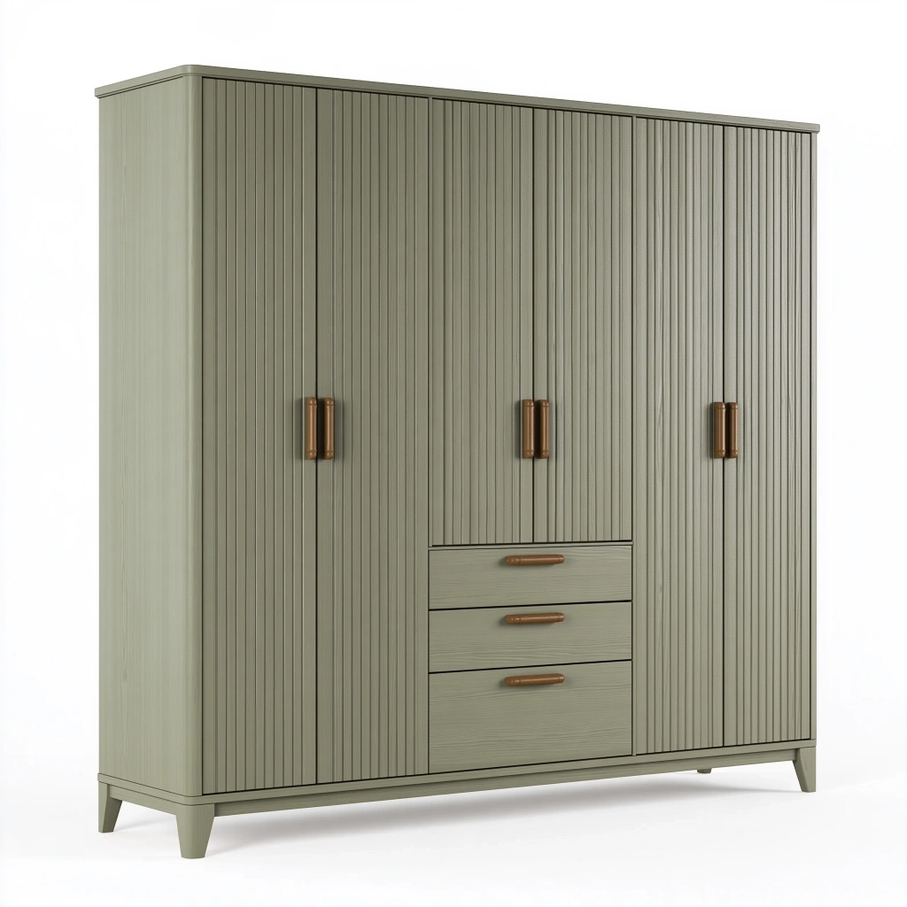 Armadio guardaroba 180 x 55 x 200 cm in legno grigio salvia con 6 ante e 3 cassetti