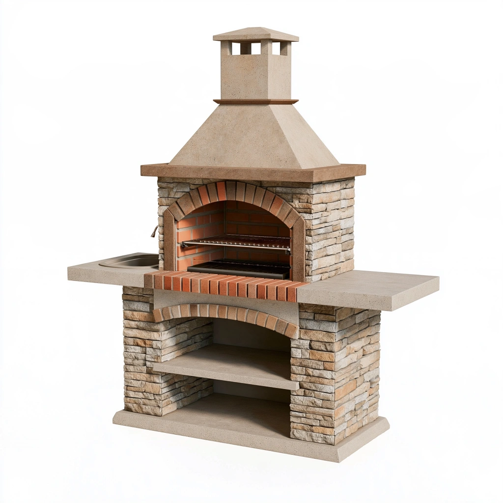 Barbecue da giardino 160 x 70 x 230 cm in pietra beige con griglia e lavello