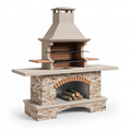 Barbecue da giardino 200 x 80 x 220 cm in pietra beige con griglia e cappa per cottura a legna