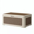 Baule contenitore 100 x 50 x 50 cm in resina beige/marrone con coperchio effetto legno