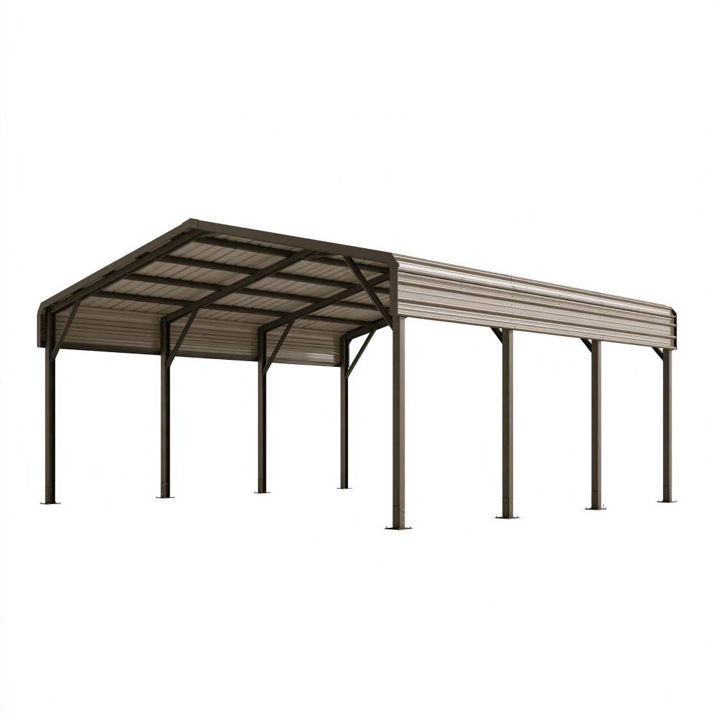 Tettoia per auto 600 x 600 cm in acciaio marrone grigio con copertura ondulata da esterno