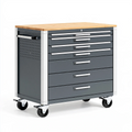 Cassettiera da officina 120 x 60 x 90 cm in metallo grigio con piano in bambù e ruote