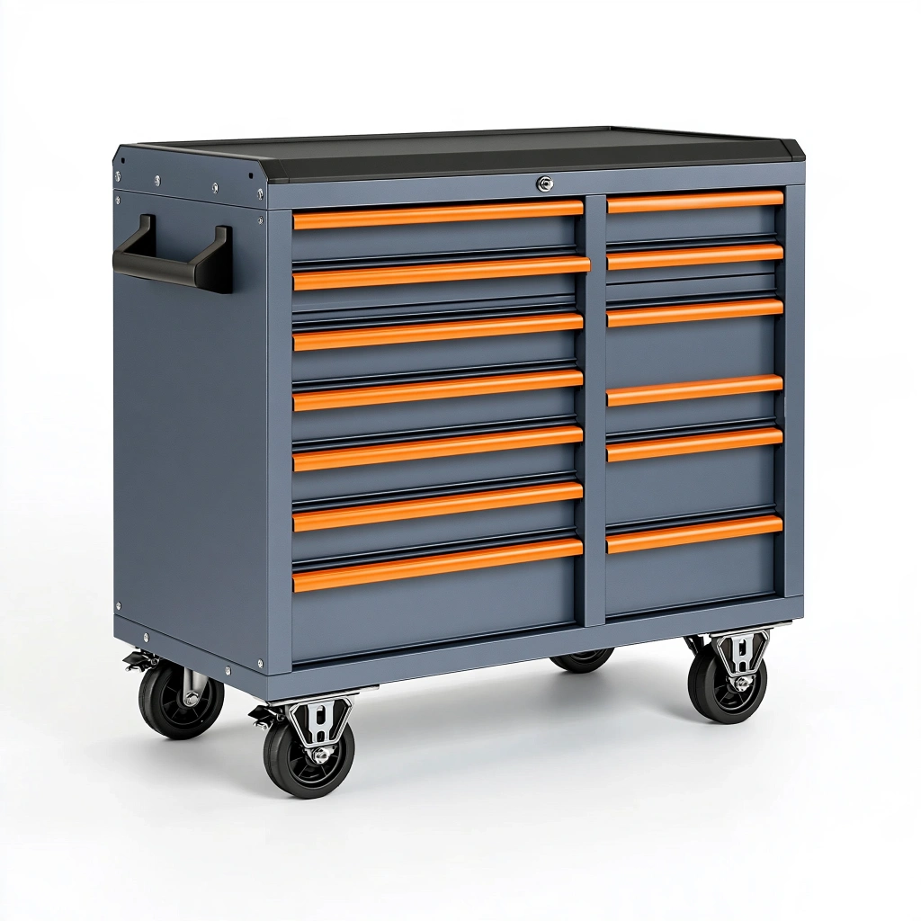 Cassettiera portautensili 120 x 55 x 95 cm in acciaio grigio antracite e arancione con ruote