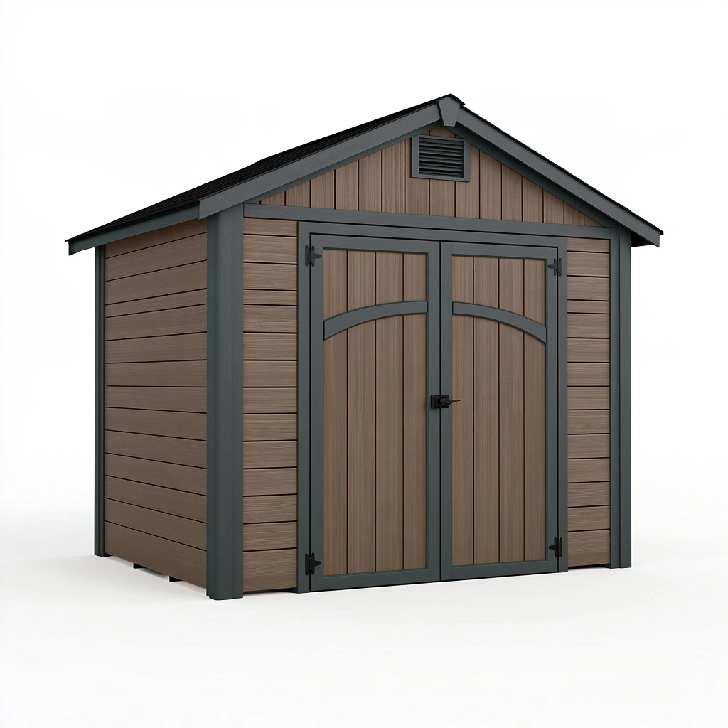 Casetta da giardino 200 x 120 x 200 cm effetto legno marrone con doppia porta