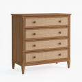 Cassettiera 90 x 45 x 100 cm in legno marrone con frontali intrecciati - 4 cassetti stile naturale