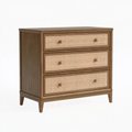 Cassettiera 90 x 45 x 100 cm in legno marrone con 3 cassetti in rattan stile naturale
